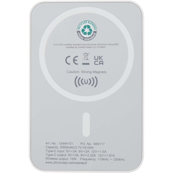 Acrab 15 W 5.000 mAh magnetische kabellose Powerbank mit 20 W PD aus recyceltem Kunststoff - weiss