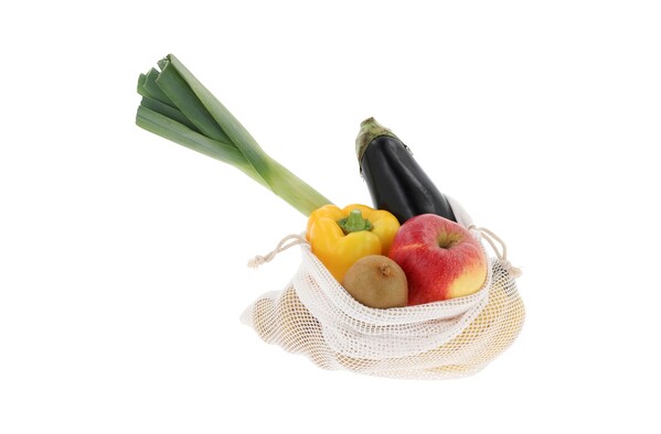 Herbruikbaar groente & fruit zakje OEKO-TEX® katoen 30x40cm - Wit