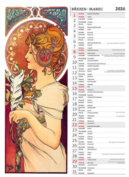 Nástěnný kalendář Alfons Mucha 2026
