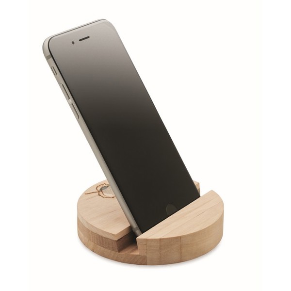 Grow Round phone stand, birch wood, 90x90 mm