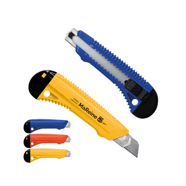 CUTTER PLASTIQUE PROFESSIONNEL AVEC GUIDE METAL ET BLOCAGE DE LAME - Jaune