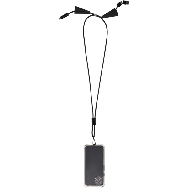 Tour de cou Funi pour smartphone en plastique recyclé avec synchronisation des données intégrée et câble 5 en 1 pour charge rapide de 100 W