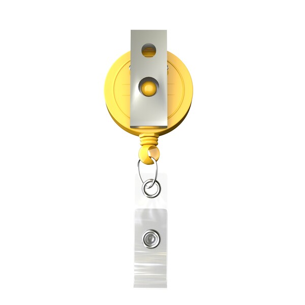 Carretel retrátil para crachás em formato redondo com logotipo de ⌀2cm - Cor integral / Girassol Amarelo / Bull dog clip