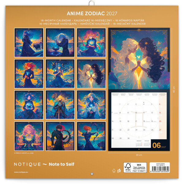 Notique Poznámkový Kalendář Anime Zodiac 2027, 30 x 30 cm - Východní