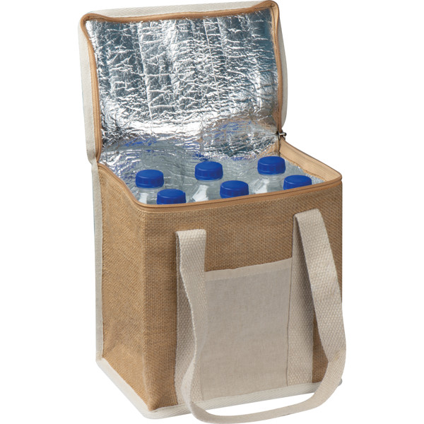 Jute cooler bag with long handles. - Beige