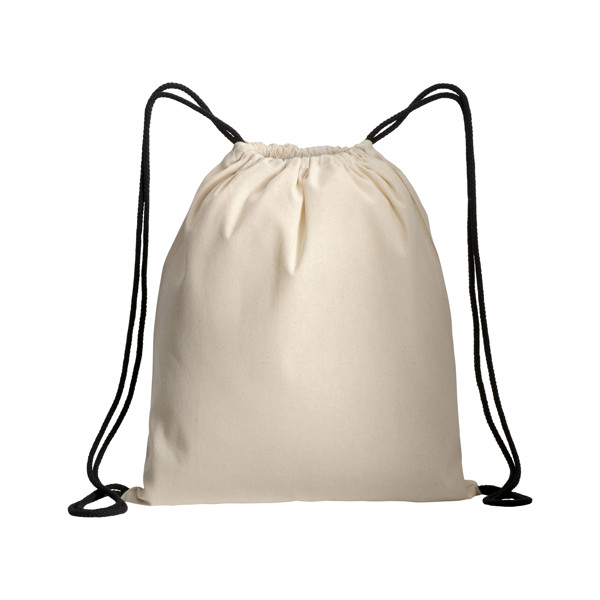 Natural Cotton Drawstring Backpack With Colored Corners - Black