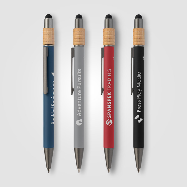 Reborn Spinner Stylo en aluminium recyclé avec stylet - breveté - Assortiment / Jet d’encre 4 couleurs