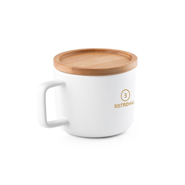 FANGIO. Caneca em cerâmica com base em bambu 220 mL - Branco