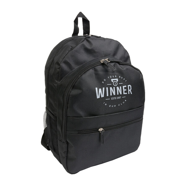 600D Polyester 6-Pocket Backpack (Two Mesh Side Pockets). Front Pocket With Velcro - Black