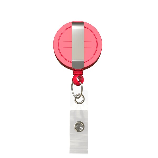 Bobina per badge retrattile di forma rotonda con logo ⌀2,8cm - Colore pieno / Rosso fuoco / Clip