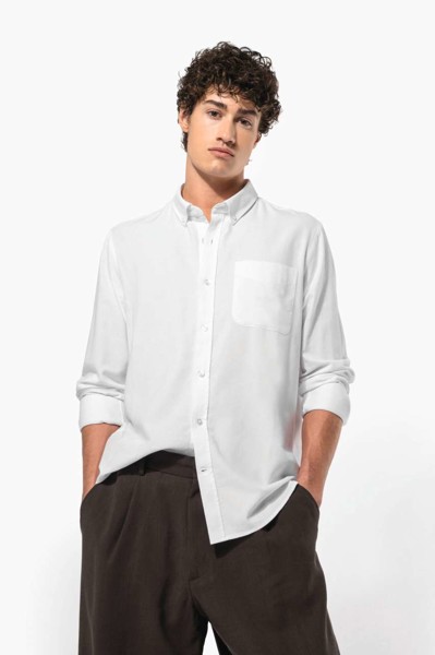 Long-Sleeved Washed Oxford Cotton Shirt - Striped White / Oxford Blue / 3XL