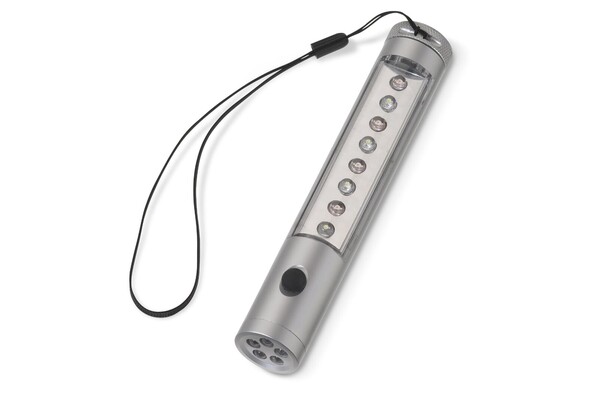 Lampe torche alu 5 + 8 LED avec aimant - Argent