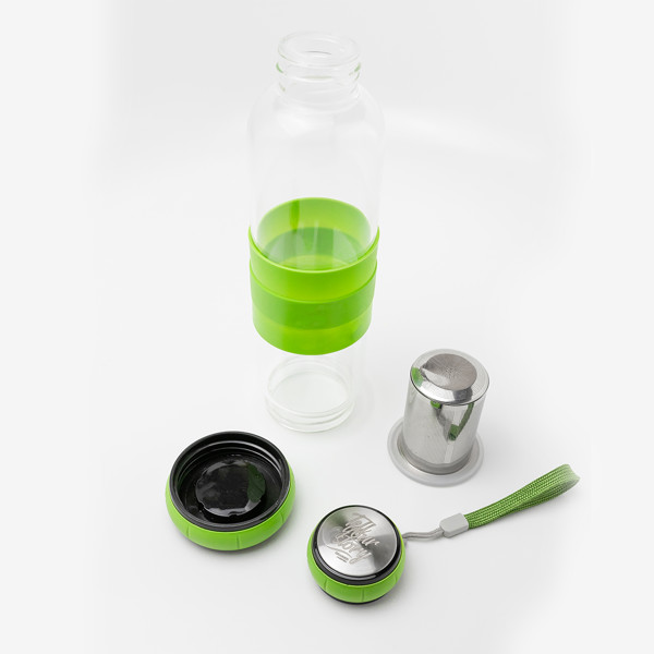 550 ml Sulmona glass bottle with tea infuser - Green
