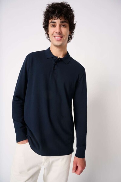 Men's Pique Long-Sleeves Polo Shirt - Ideal White / 2XL