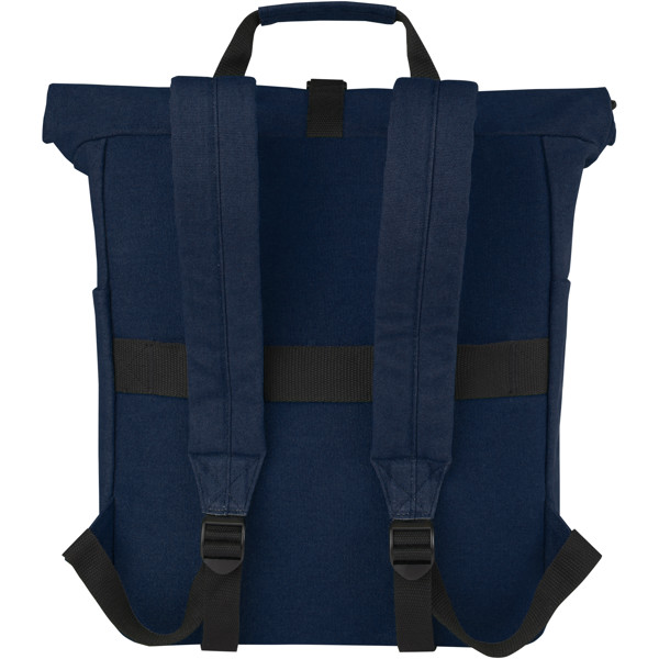 Sac à dos pour ordinateur portable Joey de 15 L en toile recyclée GRS 15 pouces avec dessus enroulable - Marine