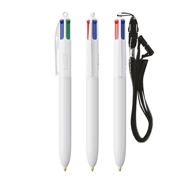 BIC® 4 Colours® ECO + lanyard - Blanco Reciclado