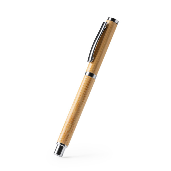 Personalised bamboo roller pen with metallic details