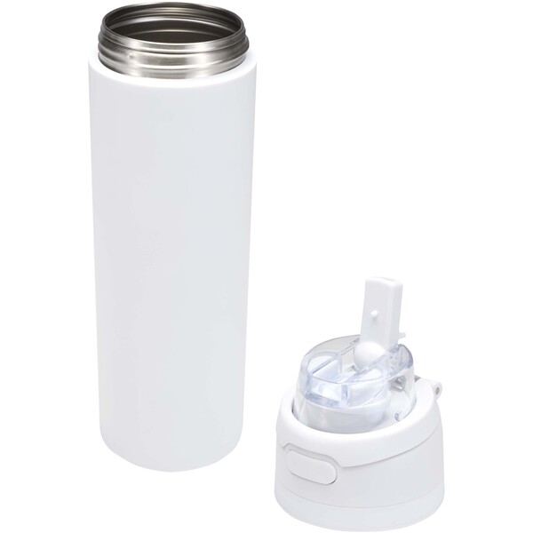 Theron 800 ml RCS recycled single wall stainless steel water bottle with dual function lid - White