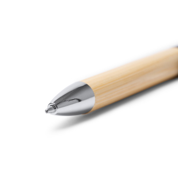 Promotional bamboo pen with anti-stress spinner and touchscreen stylus personalised