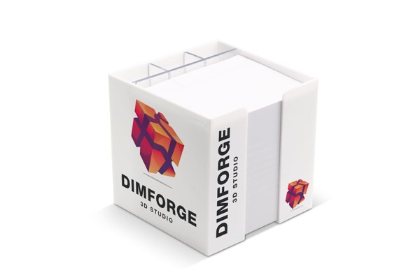 Paper pad 10x10x10cm  in cube box with stationery compartments - White