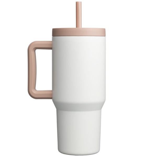 Grosche Aspen Stainless Steel Triple-Wall Insulated Straw Mug – 945 ml - White / Silkscreen