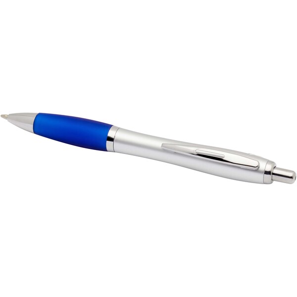 Stylo bille RCS en plastique recyclé avec corps argenté et grip coloré (encre noire) Nash - Bleu royal