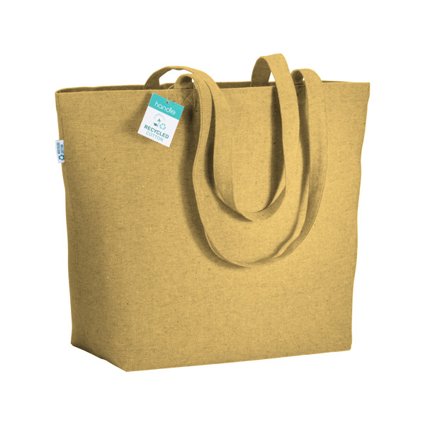 Shopper Con Soffietto Alla Base In Cotone Riciclato 280 G/M2, Manici Lunghi - Giallo