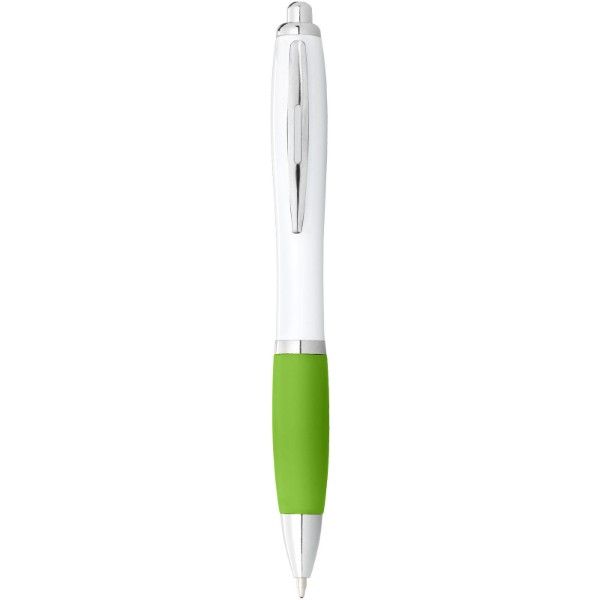 Bílé kuličkové pero Nash s barevným úchopem - Bílá / Limetka
