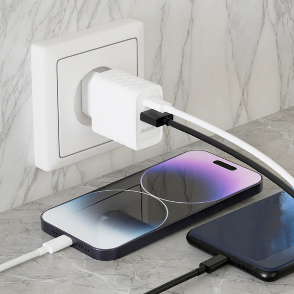KAKUSHIN - PRISE SECTEUR GAN 20W USB TYPE-C PD + USB-A QC3.0 - BLANC