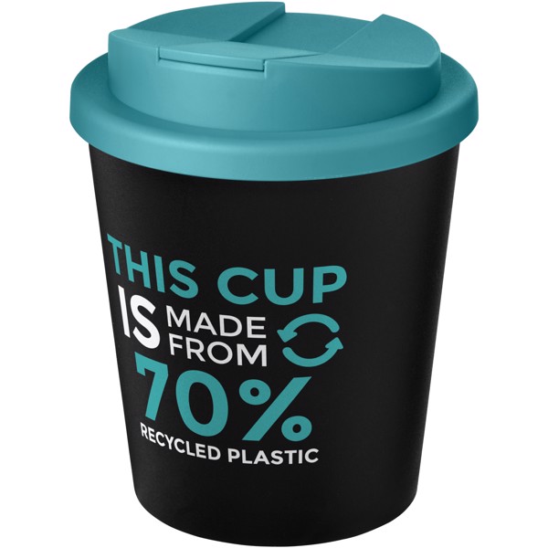 Americano® Espresso Eco 250 ml recycled tumbler with spill-proof lid - Black / Aqua Blue