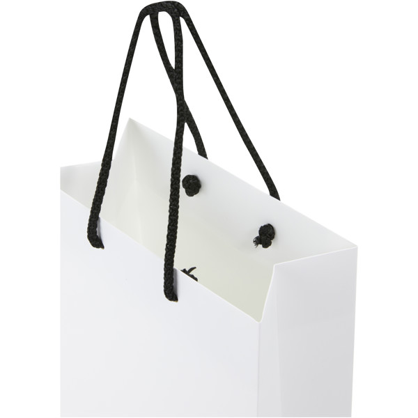 Srednja ročno izdelana papirnata vrečka 18x9x23 cm, 170 g/m2 - Bela / enobarvna črna