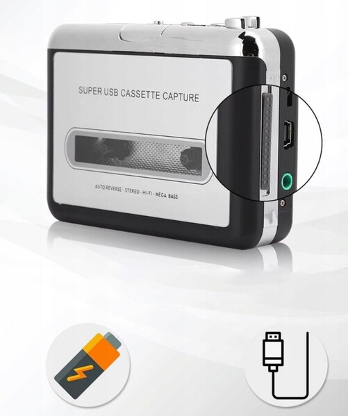 Cassette player with USB-to-MP3 converter
