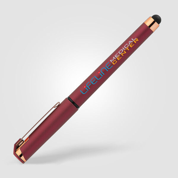 Islander Softy Rose Gold  Designer Metallic Gel Pen w/Stylus - Fuchsia / Silkscreen