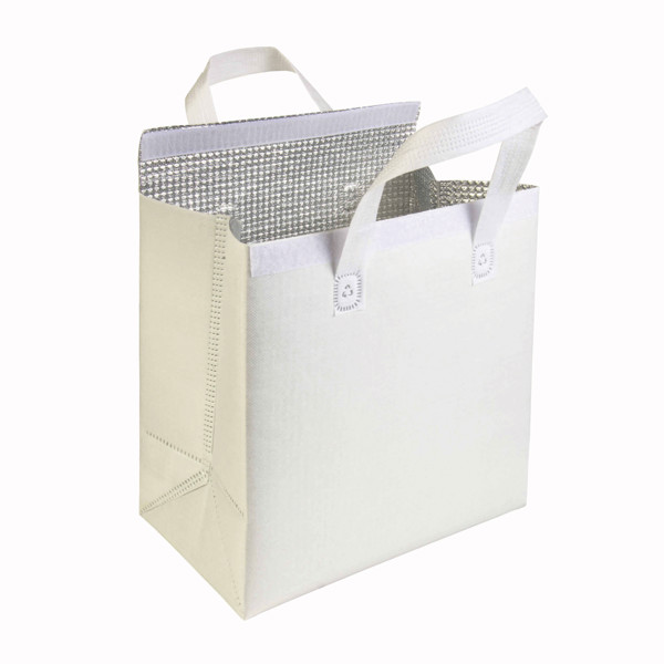 Laminated Non Woven Cooler Bag 100 G/M2 With Velcro Closure, 27 X 28 X 6 Cm - White