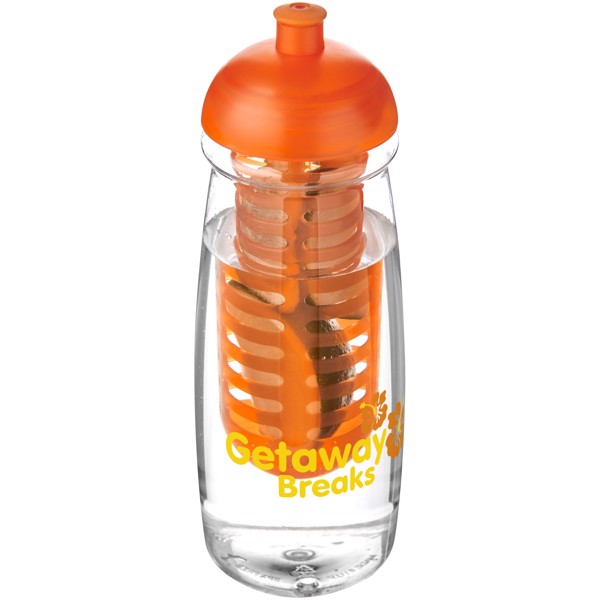 Bidon H2O Pulse® o pojemności 600 ml z wypukłym wieczkiem z możliwościąprzyrządzania wody smakowej - Przezroczysty / Pomarańczowy