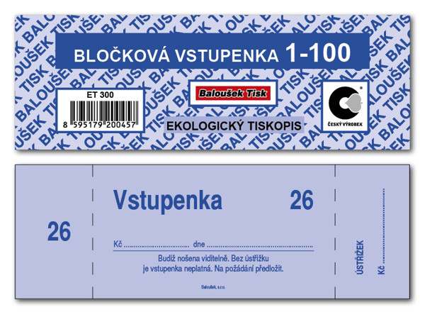Bločkové Vstupenky 1 - 100 Čísel
