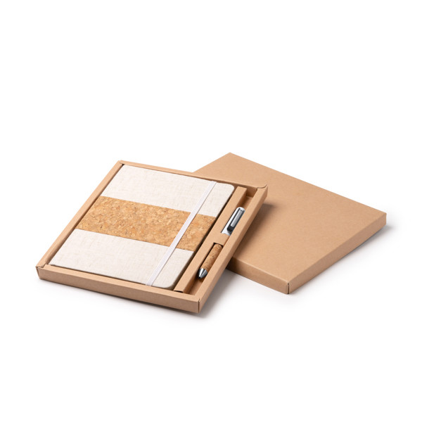 Set bolígrafo metálico y libreta A5 personalizado con estuche kraft