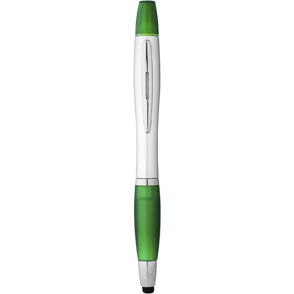 Stylo bille avec fonction stylet et surligneur Nash - Argent / Vert