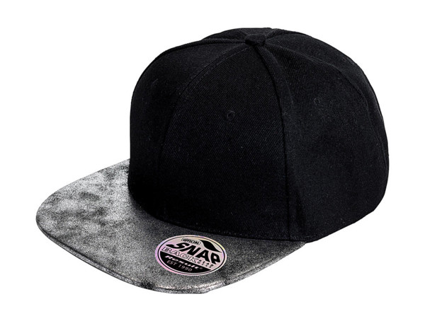 Bronx Glitter Flat Peak Snapback Cap - Black / Silver / ONE SIZE