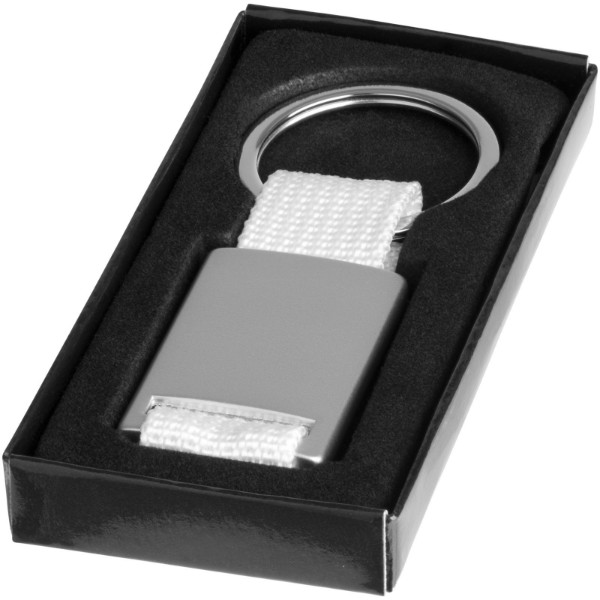 Přívěsek na klíče Alvaro s tkaným páskem - Bílá / Stříbrný