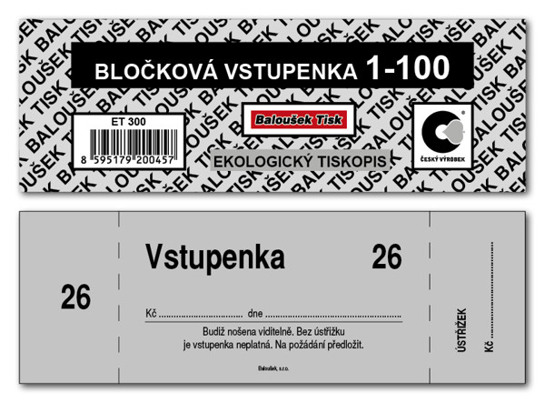 Bločkové Vstupenky 1 - 100 Čísel