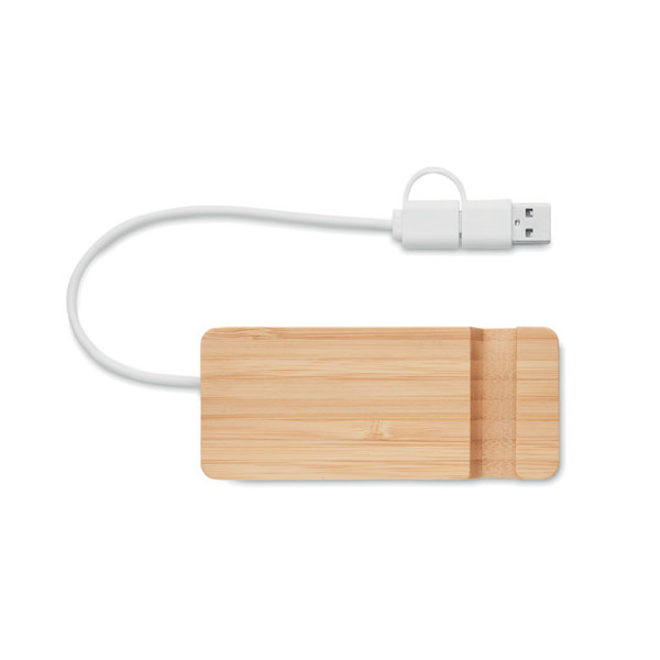 Hubstand bamboo USB hub, 4 ports, Type-C/Type-A