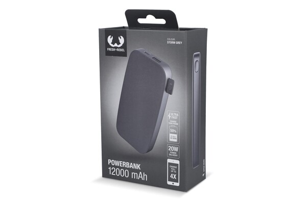 Fresh 'n Rebel powerbank 12000mAh, USB-C 20W - Temno siva
