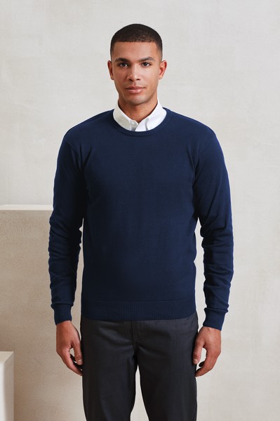 Men's Crew Neck Cotton Rich Knitted Sweater - Black / 4XL