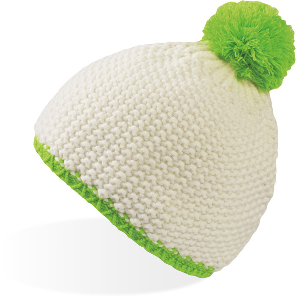 Knitted Hat with Pompom "Peak" Atlantis | Peak - White / Green Fluo / onesize