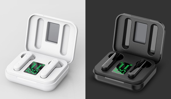 True Wireless headphones with display - WHITE