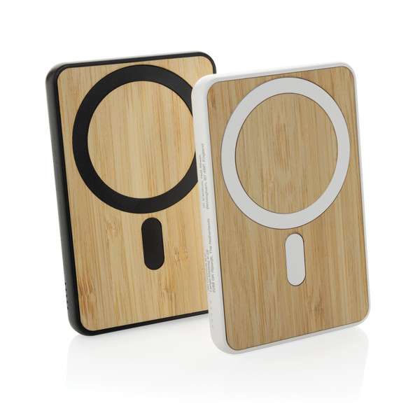 Magnetická powerbanka Zen 5000mAh 5W z RCS plastu a bambusu - Čierna