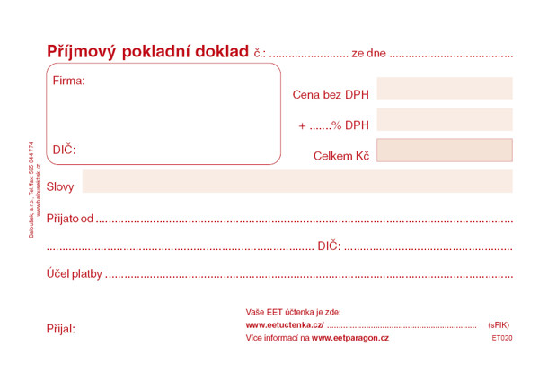 Příjmový Pokladní Doklad A6 - Eet