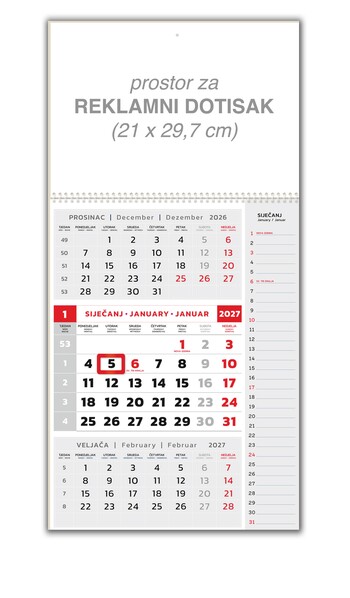 Poslovni kalendar – Veliki note sivi