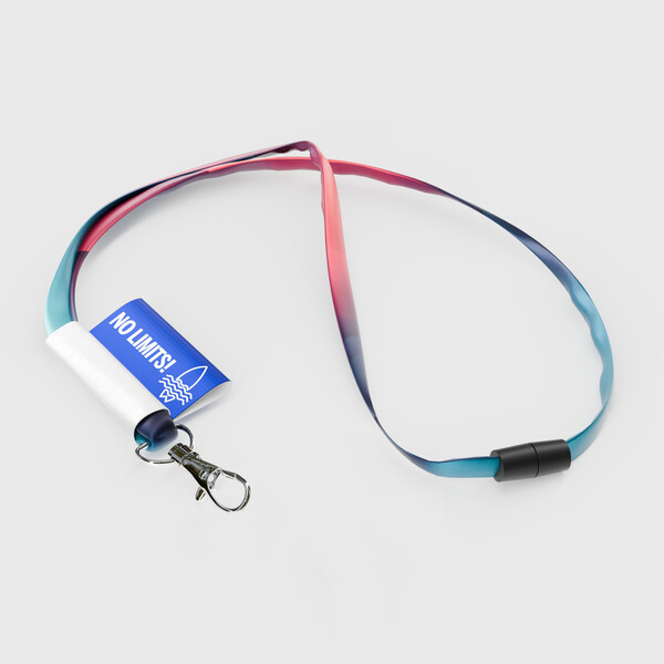 Polyester sublimation tubular lanyard with a full colour label - 10mm diameter / Metal carabiner / Safety breakaway